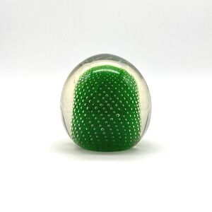 Green Controlled Bubble Art Glass Paperweight Round Dome Desk‎ Decor